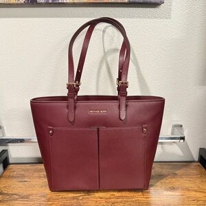 Michael Kors Wine Leather Tote with Gold Hardware
